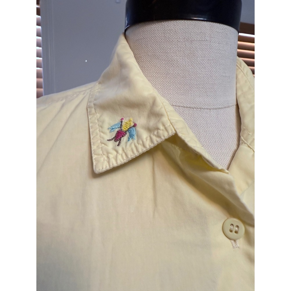 VTG 80s Triangle Women Yellow 100% Cotton Button Down Size S Oversized - Picture 3 of 6